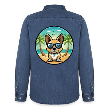 Braque Français Hunderasse Cartoon Sonnenbrille Strand - Männer Jeanshemd Organic von Stanley/Stella - verwaschenes Mittelblau  - Hinten - AI Model Male 185 light (185cm)