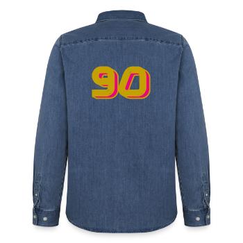 90. 90 JAHRE. 90-JÄHRIGES JUBILÄUM. 90-JÄHRIGES JUBILÄUM. - Männer Jeanshemd Organic von Stanley/Stella - verwaschenes Mittelblau  - Hinten - AI Model Male 185 light (185cm)