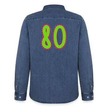 80. 80 ANS. 80e ANNIVERSAIRE. ANNIVERSAIRE 80 ANS. - Chemise en denim homme bio Stanley/Stella - bleu moyen délavé  - Dos - AI Model Male 185 light (185cm)