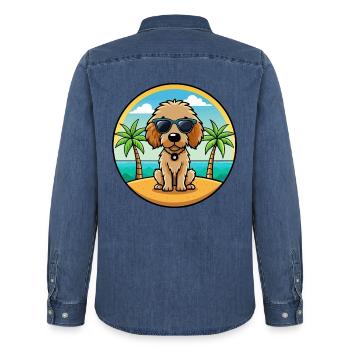 Spanisch Wasser Hund Rasse Cartoon Sonnenbrille Strand - Männer Jeanshemd Organic von Stanley/Stella - verwaschenes Mittelblau  - Hinten - AI Model Male 185 light (185cm)