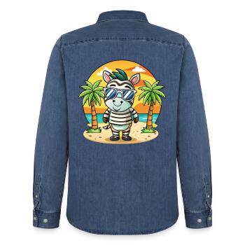 Zebra Lustige Cartoon Sommer Strand Sonnenbrille - Männer Jeanshemd Organic von Stanley/Stella - verwaschenes Mittelblau  - Hinten - AI Model Male 185 light (185cm)