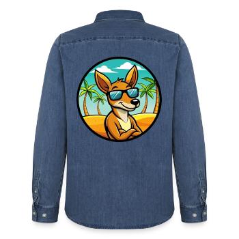 Känguru Lustige Cartoon Sommer Strand Sonnenbrille - Männer Jeanshemd Organic von Stanley/Stella - verwaschenes Mittelblau  - Hinten - AI Model Male 185 light (185cm)