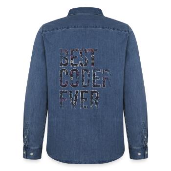 Best Coder Ever Coding - Männer Jeanshemd Organic von Stanley/Stella - verwaschenes Mittelblau  - Hinten - AI Model Male 185 light (185cm)