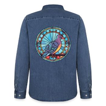 Taube buntes Aquarell Tier Haustier Illustration - Männer Jeanshemd Organic von Stanley/Stella - verwaschenes Mittelblau  - Hinten - AI Model Male 185 light (185cm)