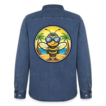 Biene Lustige Cartoon Sommer Strand Sonnenbrille Aufkleber - Männer Jeanshemd Organic von Stanley/Stella - verwaschenes Mittelblau  - Hinten - AI Model Male 185 light (185cm)