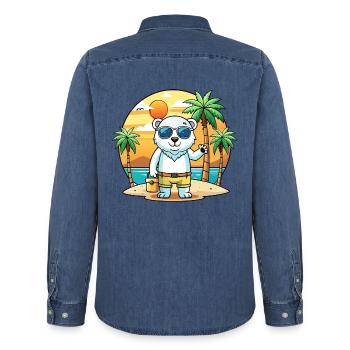 Polar Bear Funny Cartoon Summer Beach Sunglasses - Men’s Organic Denim Shirt by Stanley/Stella - mid washy  - Back - AI Model Male 185 light (185cm)