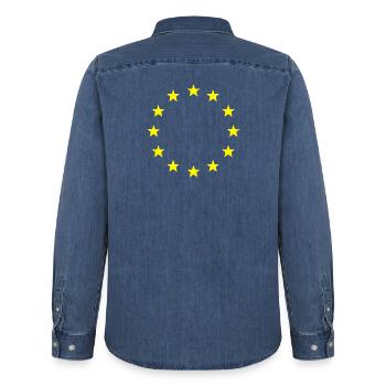 europa - Männer Jeanshemd Organic von Stanley/Stella - verwaschenes Mittelblau  - Hinten - AI Model Male 185 light (185cm)