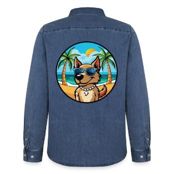 Magyar Agar Chien Race Dessin Animé Lunettes de soleil Plage - Chemise en denim homme bio Stanley/Stella - bleu moyen délavé  - Dos - AI Model Male 185 light (185cm)