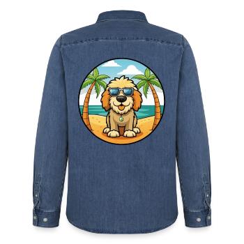 Spanisch Wasser Hund Rasse Cartoon Sonnenbrille Strand - Männer Jeanshemd Organic von Stanley/Stella - verwaschenes Mittelblau  - Hinten - AI Model Male 185 light (185cm)