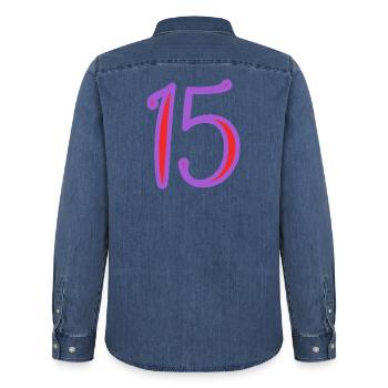 15. 15 JAHRE. 15-JÄHRIGES JUBILÄUM. 15-JÄHRIGES JUBILÄUM. - Männer Jeanshemd Organic von Stanley/Stella - verwaschenes Mittelblau  - Hinten - AI Model Male 185 light (185cm)