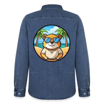 Cochon d’Inde Drôle Dessin Animé Plage Été Lunettes de soleil - Chemise en denim homme bio Stanley/Stella - bleu moyen délavé  - Dos - AI Model Male 185 light (185cm)