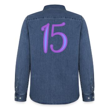 15. 15 JAHRE. 15-JÄHRIGES JUBILÄUM. 15-JÄHRIGES JUBILÄUM. - Männer Jeanshemd Organic von Stanley/Stella - verwaschenes Mittelblau  - Hinten - AI Model Male 185 light (185cm)