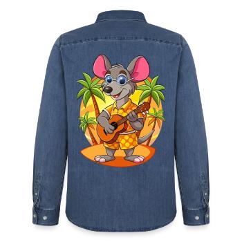 Drôle de Rat Lunettes de soleil de plage d’été hawaïen - Chemise en denim homme bio Stanley/Stella - bleu moyen délavé  - Dos - AI Model Male 185 light (185cm)