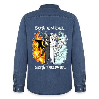 Katze Kater Engel Teufel Engel Böse Niedlich Miau - Männer Jeanshemd Organic von Stanley/Stella - verwaschenes Mittelblau  - Hinten - AI Model Male 185 light (185cm)