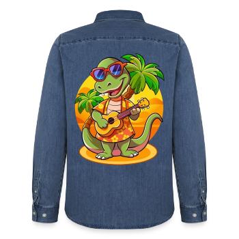 Lustige Schlange Cartoon Sommer Strand Sonnenbrille Gitarre - Männer Jeanshemd Organic von Stanley/Stella - verwaschenes Mittelblau  - Hinten - AI Model Male 185 light (185cm)
