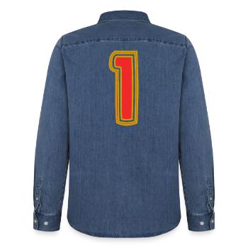 1. 1 JAHR. 1. JAHRESTAG. 1 JAHR GEBURTSTAG - Männer Jeanshemd Organic von Stanley/Stella - verwaschenes Mittelblau  - Hinten - AI Model Male 185 light (185cm)
