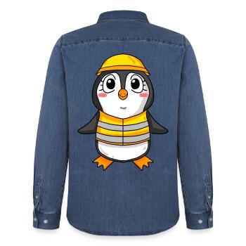 Cadeau de construction de maison de construction de maison de pingouin - Chemise en denim homme bio Stanley/Stella - bleu moyen délavé  - Dos - AI Model Male 185 light (185cm)