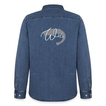 Wels Waller angeln Sportfischen Flussmonster - Männer Jeanshemd Organic von Stanley/Stella - verwaschenes Mittelblau  - Hinten - AI Model Male 185 light (185cm)