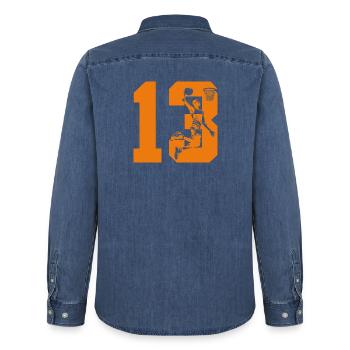 NUMÉRO 13 : 13E ANNIVERSAIRE DE BASKET-BALL - Chemise en denim homme bio Stanley/Stella - bleu moyen délavé  - Dos - AI Model Male 185 light (185cm)