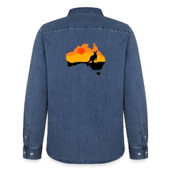 Kangoroo Australien Tiere Tier Wildnis - Männer Jeanshemd Organic von Stanley/Stella - verwaschenes Mittelblau  - Hinten - AI Model Male 185 light (185cm)