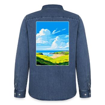Crantock, Cornwall, England, Vereinigtes Königreich, Reiseposter, WPA - Männer Jeanshemd Organic von Stanley/Stella - verwaschenes Mittelblau  - Hinten - AI Model Male 185 light (185cm)