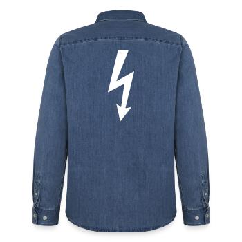 Logo de l’éclair - Chemise en denim homme bio Stanley/Stella - bleu moyen délavé  - Dos - AI Model Male 185 light (185cm)