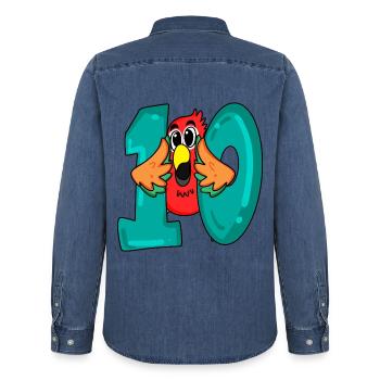 10 anniversaire - oiseau perroquet avec le numéro 10 - Chemise en denim homme bio Stanley/Stella - bleu moyen délavé  - Dos - AI Model Male 185 light (185cm)