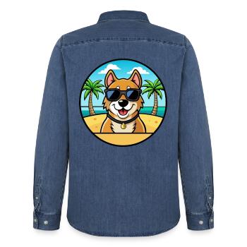 Alano Español Hunderasse Cartoon Sonnenbrille Strand - Männer Jeanshemd Organic von Stanley/Stella - verwaschenes Mittelblau  - Hinten - AI Model Male 185 light (185cm)
