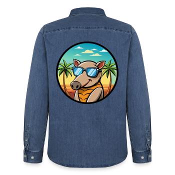Tapir Lustige Cartoon Sommer Strand Sonnenbrille Cool - Männer Jeanshemd Organic von Stanley/Stella - verwaschenes Mittelblau  - Hinten - AI Model Male 185 light (185cm)