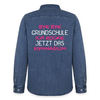 Gymnasium Einschulung Schulbeginn Geschenk - Männer Jeanshemd Organic von Stanley/Stella - verwaschenes Mittelblau  - Hinten - AI Model Male 185 light (185cm)