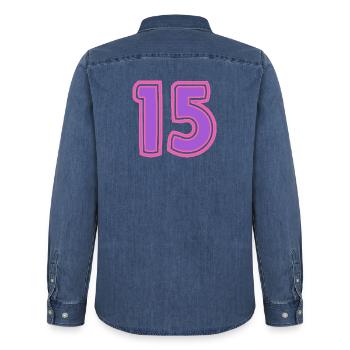 15. 15 JAHRE. 15-JÄHRIGES JUBILÄUM. 15-JÄHRIGES JUBILÄUM. - Männer Jeanshemd Organic von Stanley/Stella - verwaschenes Mittelblau  - Hinten - AI Model Male 185 light (185cm)