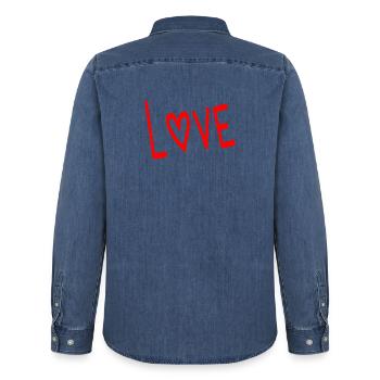 VALENTINSTAG. ICH LIEBE DICH. ICH LIEBE DICH. LIEBE. LIEBE - Männer Jeanshemd Organic von Stanley/Stella - verwaschenes Mittelblau  - Hinten - AI Model Male 185 light (185cm)