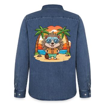 Igel Lustige Cartoon Sommer Strand Sonnenbrille - Männer Jeanshemd Organic von Stanley/Stella - verwaschenes Mittelblau  - Hinten - AI Model Male 185 light (185cm)