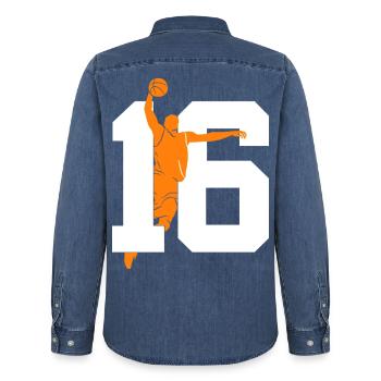 NUMMER 16 BASKETBALL 16. GEBURTSTAG - Männer Jeanshemd Organic von Stanley/Stella - verwaschenes Mittelblau  - Hinten - AI Model Male 185 light (185cm)