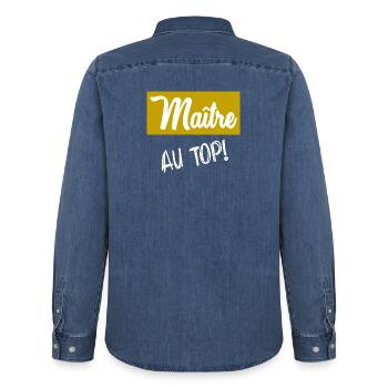 MEISTER. MEISTER. VIELEN DANK. DANKE, MEISTER - Männer Jeanshemd Organic von Stanley/Stella - verwaschenes Mittelblau  - Hinten - AI Model Male 185 light (185cm)
