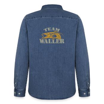 Team Waller - Wels fischen - Männer Jeanshemd Organic von Stanley/Stella - verwaschenes Mittelblau  - Hinten - AI Model Male 185 light (185cm)