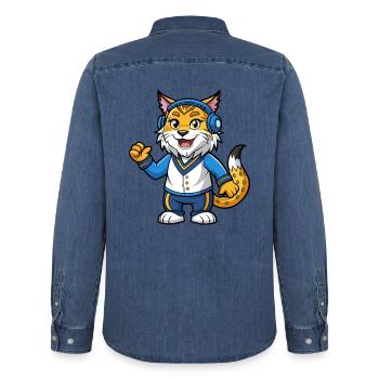 Lynx Funny Cartoon Character Musique de casque - Chemise en denim homme bio Stanley/Stella - bleu moyen délavé  - Dos - AI Model Male 185 light (185cm)