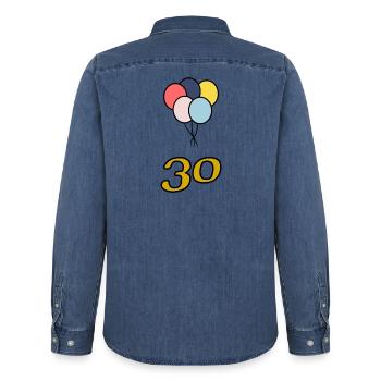 30. 30 YEARS. 30th ANNIVERSARY. 30 YEARS ANNIVERSARY. - Men’s Organic Denim Shirt by Stanley/Stella - mid washy  - Back - AI Model Male 185 light (185cm)