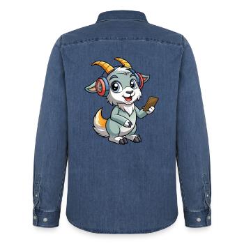 Ziege Lustige Zeichentrickfigur Kopfhörer Musik - Männer Jeanshemd Organic von Stanley/Stella - verwaschenes Mittelblau  - Hinten - AI Model Male 185 light (185cm)