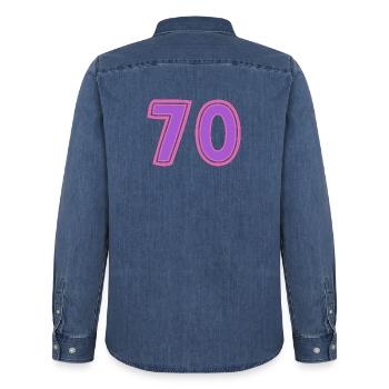 70. 70 ANS. 70e ANNIVERSAIRE. ANNIVERSAIRE 70 ANS. - Chemise en denim homme bio Stanley/Stella - bleu moyen délavé  - Dos - AI Model Male 185 light (185cm)