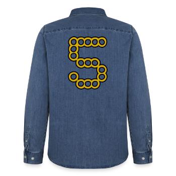 5. 5 ANS. 5e ANNIVERSAIRE. ANNIVERSAIRE 5 ANS - Chemise en denim homme bio Stanley/Stella - bleu moyen délavé  - Dos - AI Model Male 185 light (185cm)