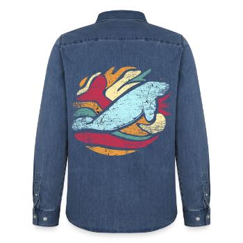 Gutmütiger Dugong Meeresbewohner - Männer Jeanshemd Organic von Stanley/Stella - verwaschenes Mittelblau  - Hinten - AI Model Male 185 light (185cm)