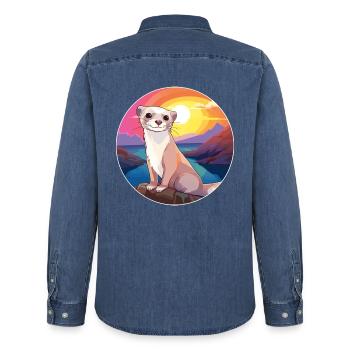 Frettchen buntes Aquarell Cartoon Kawaii Tier - Männer Jeanshemd Organic von Stanley/Stella - verwaschenes Mittelblau  - Hinten - AI Model Male 185 light (185cm)
