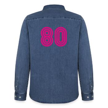 80. 80 JAHRE. 80-JÄHRIGES JUBILÄUM. 80. GEBURTSTAG. - Männer Jeanshemd Organic von Stanley/Stella - verwaschenes Mittelblau  - Hinten - AI Model Male 185 light (185cm)