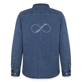 Faith Hope Love Design Blanc - Chemise en denim homme bio Stanley/Stella - bleu moyen délavé  - Dos - AI Model Male 185 light (185cm)