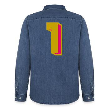 1. 1 JAHR. 1. JAHRESTAG - Männer Jeanshemd Organic von Stanley/Stella - verwaschenes Mittelblau  - Hinten - AI Model Male 185 light (185cm)