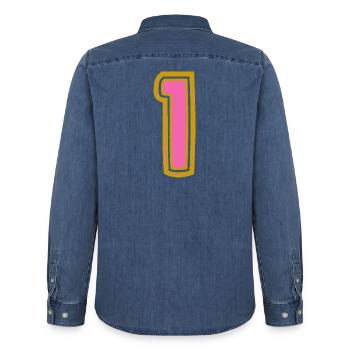 1. 1 JAHR. 1. JAHRESTAG. 1 JAHR GEBURTSTAG - Männer Jeanshemd Organic von Stanley/Stella - verwaschenes Mittelblau  - Hinten - AI Model Male 185 light (185cm)
