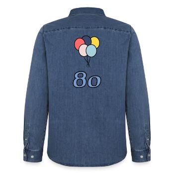 80. 80 ANS. 80e ANNIVERSAIRE. ANNIVERSAIRE 80 ANS. - Chemise en denim homme bio Stanley/Stella - bleu moyen délavé  - Dos - AI Model Male 185 light (185cm)
