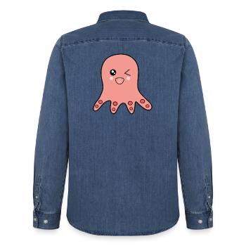 Octopus marine animals - Men’s Organic Denim Shirt by Stanley/Stella - mid washy  - Back - AI Model Male 185 light (185cm)