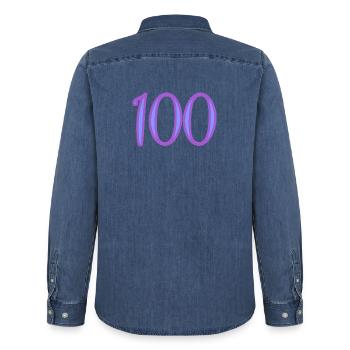 100 - Men’s Organic Denim Shirt by Stanley/Stella - mid washy  - Back - AI Model Male 185 light (185cm)